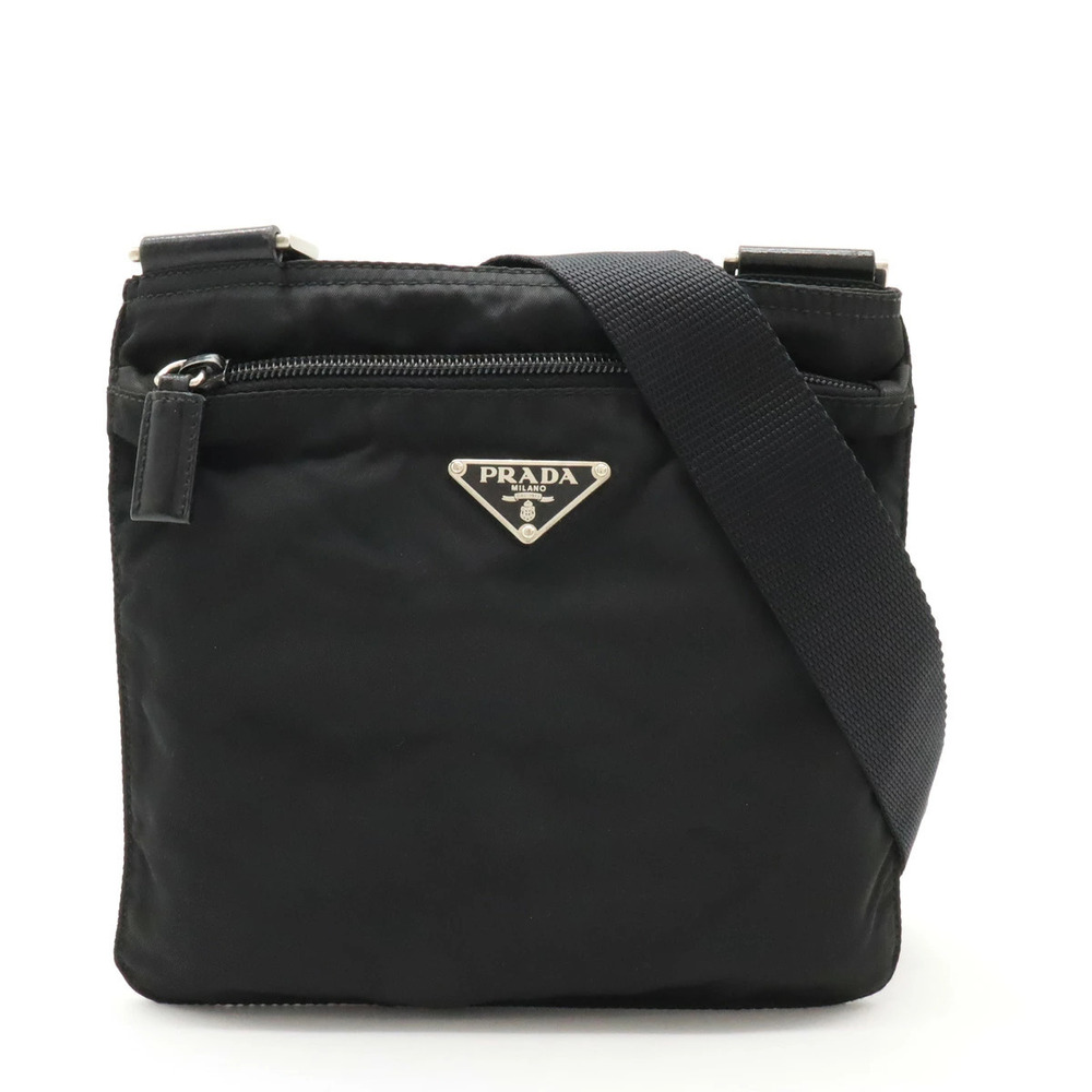 Prada VELA Crossbody Bag Gusset Leather NERO Black